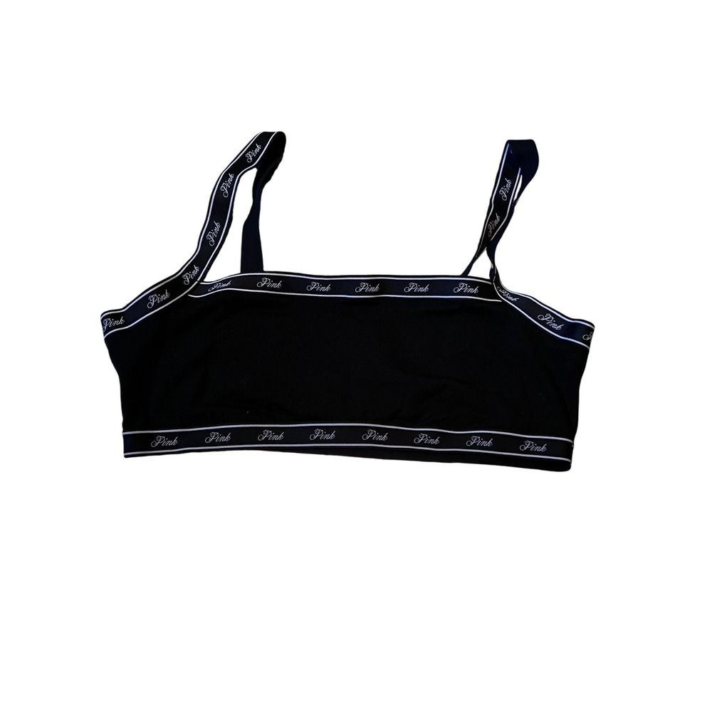 Victoria's Secret PINK Black Logo Tape Bralette‎ Square Neck Size M 298141-QB4